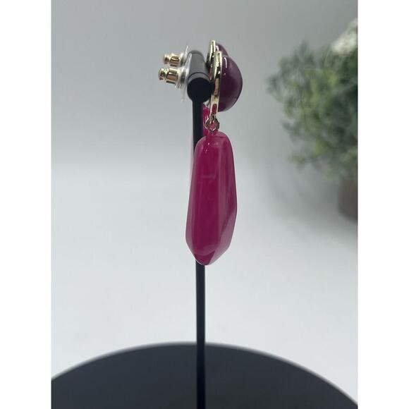 J. Crew Fresh Raspberry Marbled Ice Acrylic Drop Gold Tone Earrings - Picture 5 of 12